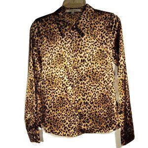 Sweet Rain Blouse/Top   Small  Cheetah/Animal print  Faux pearl button-front NWT